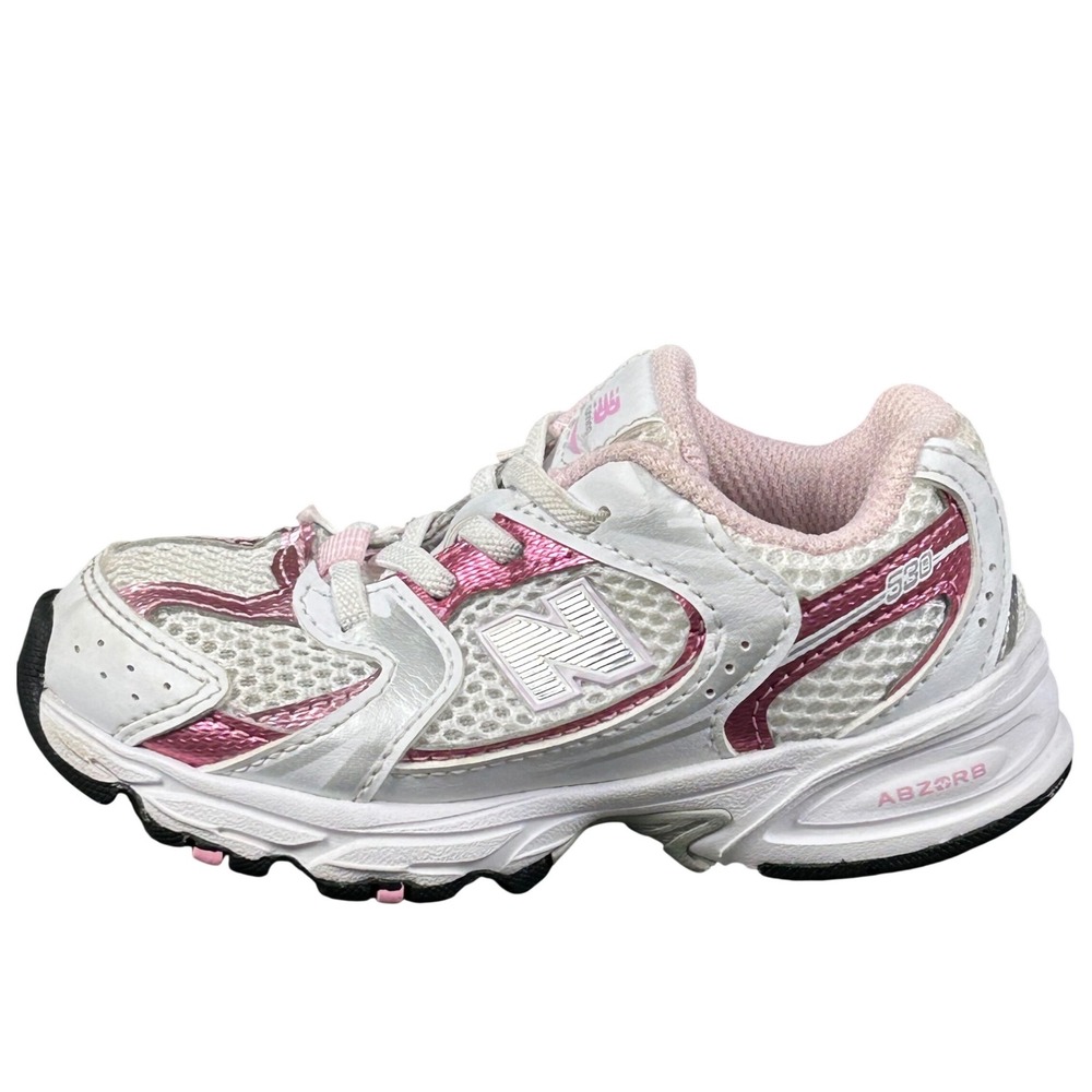 New Balance 530 Kids Running Shoes White Pink Silver Toddler Size 8 US
